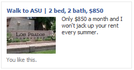 Facebook ad with rental condo image